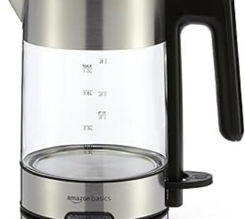 Amazon Basics Electric Kettle with Glass Carafe for Tea and Coffee, BPA-Free, Fast Boiling, Auto Shut-Off, 1.1 Quarts, 150…