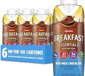 Carnation Breakfast Essentials Ready-to-Drink, Rich Milk Chocolate, 8 FL OZ Bottle (Pack of 6)