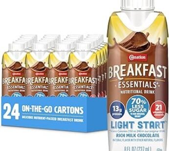 Carnation Breakfast Essentials Light Start Ready-to-Drink Rich Milk Chocolate, 8 Fl Oz Carton (Pack of 24) (Packaging May …