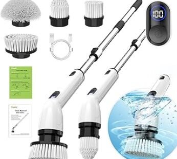 TUYU Electric Spin Scrubber, Full-Body IPX7 Waterproof Bathroom Scrubber with Power LCD Display, Adjustable Extension Hand…
