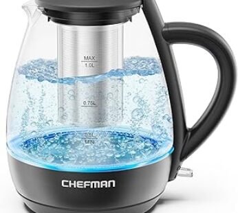 Chefman Electric Kettle with Tea Infuser, Compact 1L (4 Cups), 1500W, Removable Lid for Easy Cleaning, Boil-Dry Protectio…